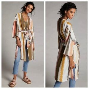 Anthropologie Mignon Doo Floral Watercolor Kimono Robe NWT One Size